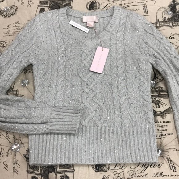 Rachel Parcell Sequin Cable Knit Puff Sleeve Sweat - Picture 5 of 7